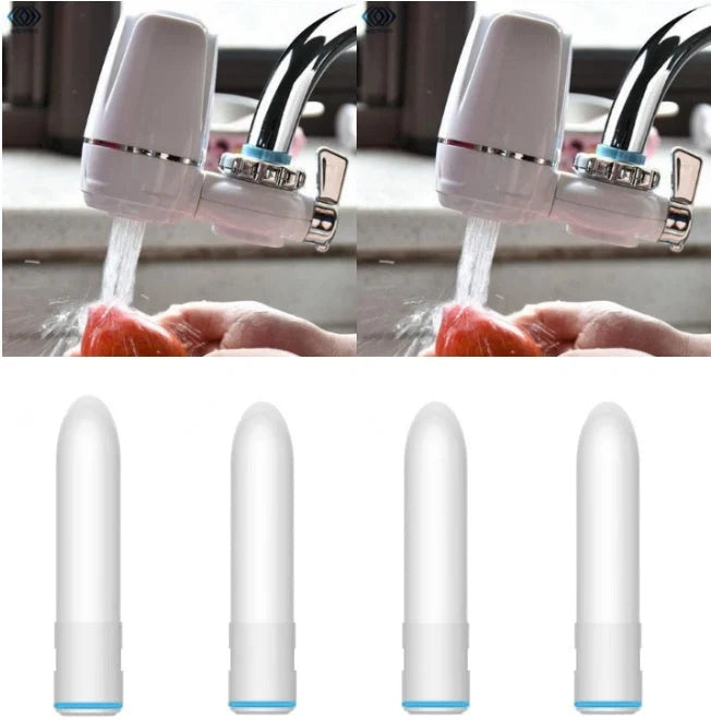 White kitchen tap water purifier with ceramic cartridge and universal adapter
