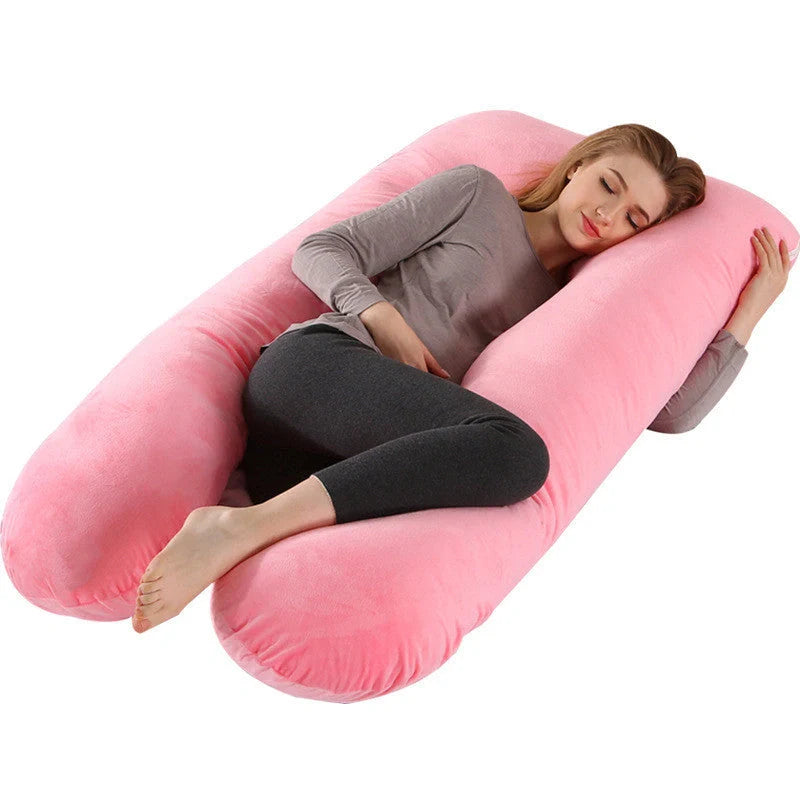 Premium U-shaped pregnancy pillow with soft cotton casing and polyester fiber filling for exceptional comfort and support
