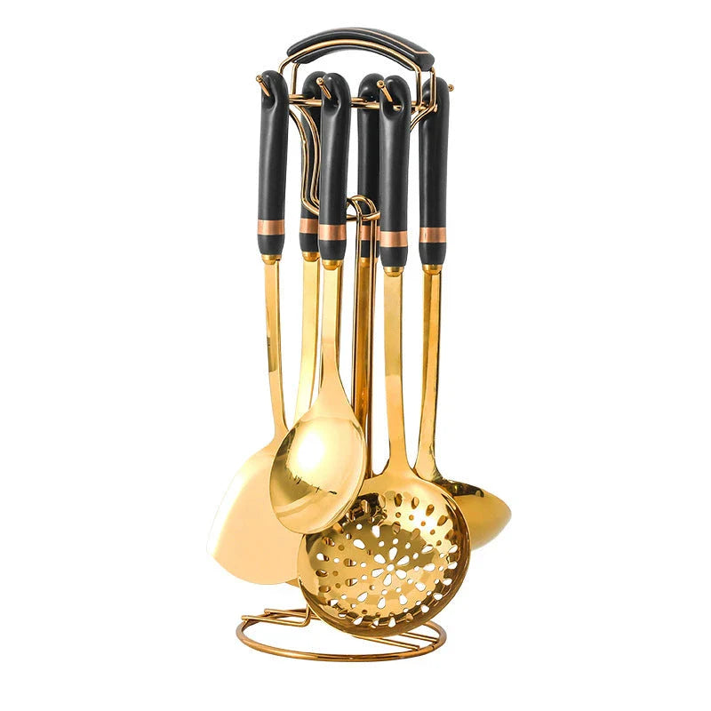 Premium seven-piece stainless steel kitchenware set with ceramic handles in various colours