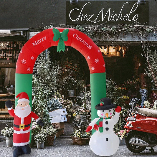 Giant inflatable Santa Claus and Snowman archway with LED lights for Christmas decoration