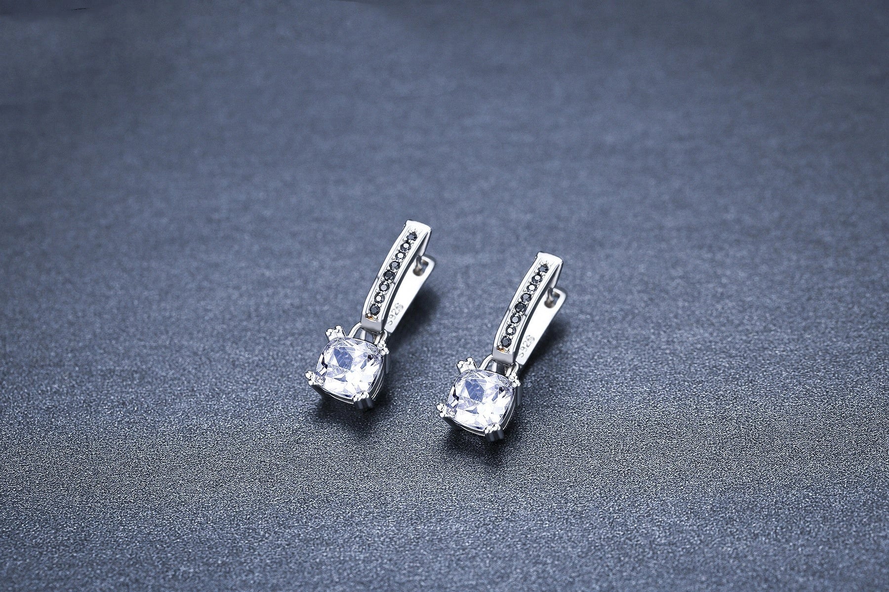 Inlaid Copper-plated Square Zircon Earrings in black with a modern geometric design
