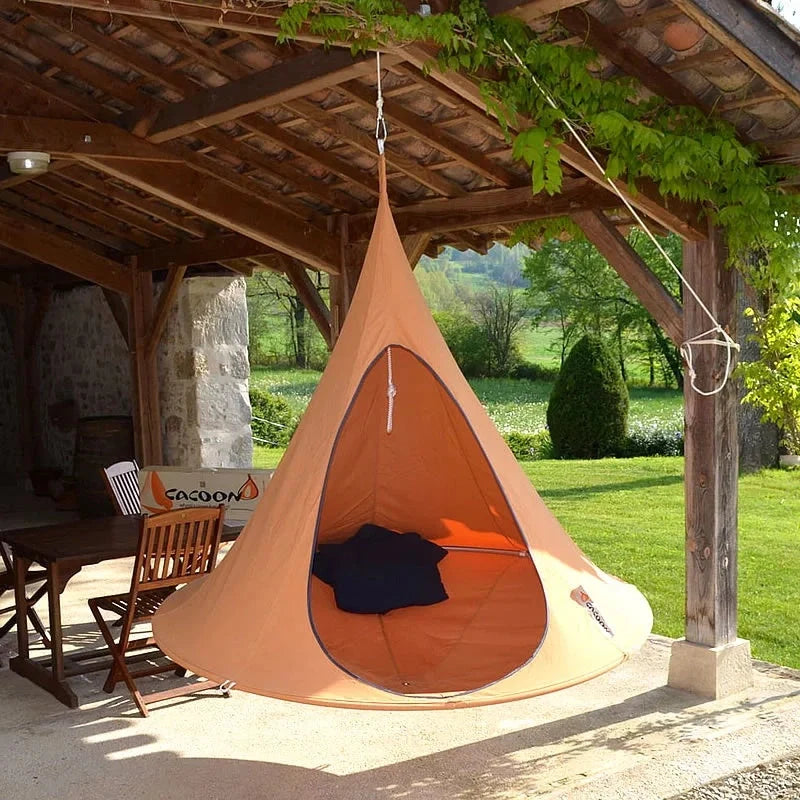Flying Saucer Lightweight Portable Nylon Hammock in green, ideal for camping and backpacking