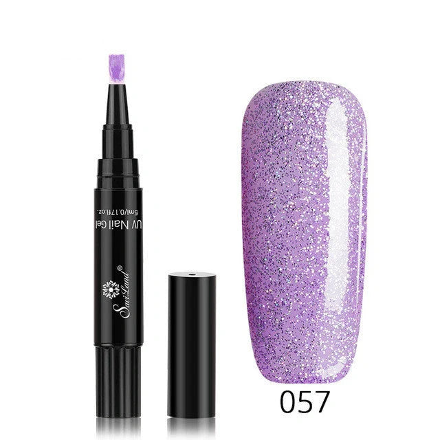 3-in-1 Gel Nail Varnish Pen with Glitter for easy one-step nail art