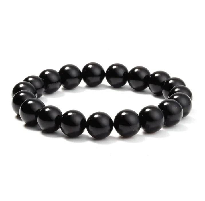 Black Onyx Bracelet with geometric design and elastic cord