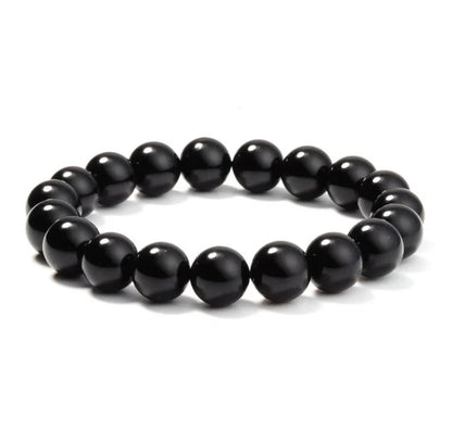 Black Onyx Bracelet with geometric design and elastic cord