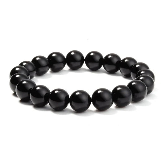Black Onyx Bracelet with geometric design and elastic cord