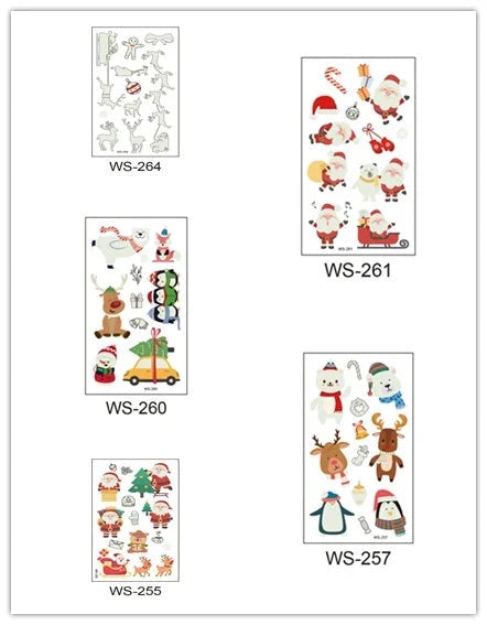 Festive Santa Claus luminous Christmas tattoo stickers with vibrant designs for parties, events, and home decor