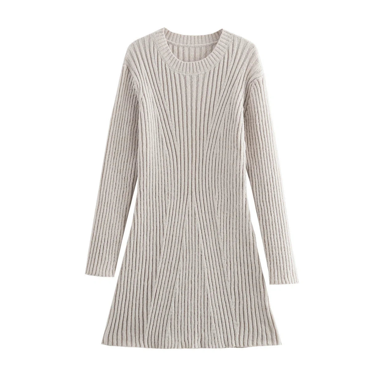 Stylish ribbed knitted dress for women in various colours, featuring a slim fit and stand-up collar.