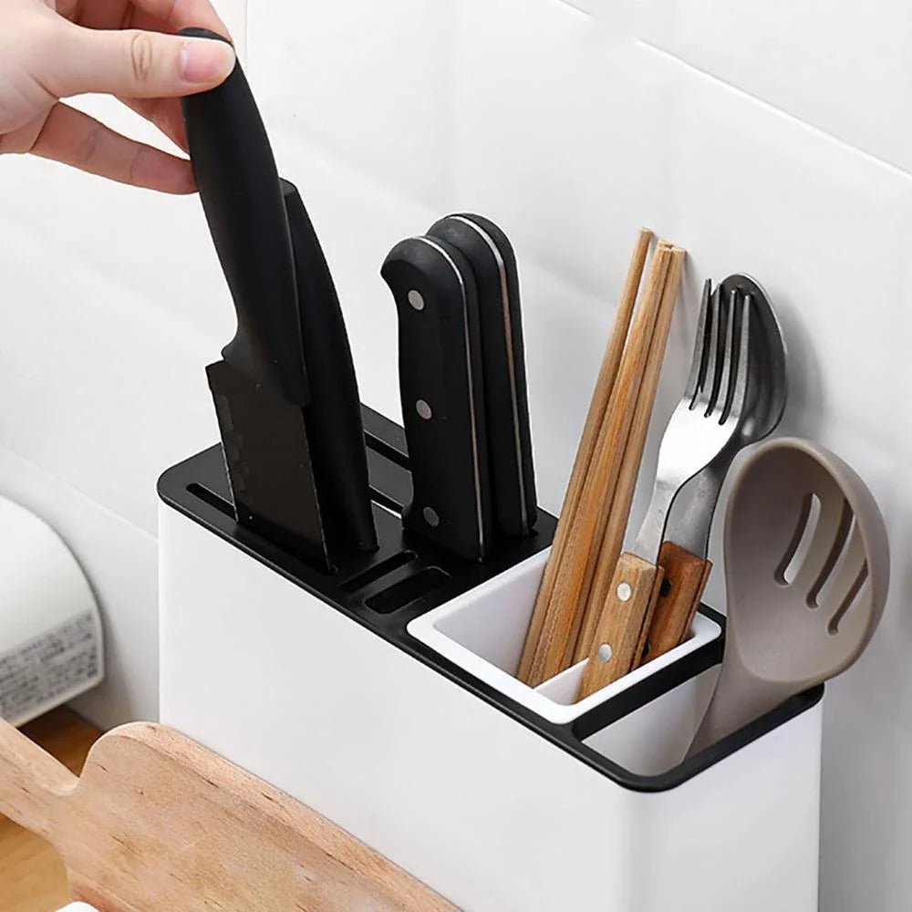 Convenient kitchen organizer with integrated storage shelves for tableware and knives