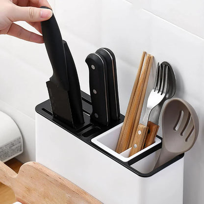Convenient kitchen organizer with integrated storage shelves for tableware and knives