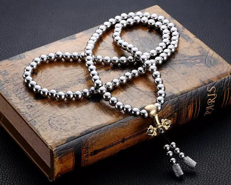 8MM Bead Bracelet with stainless steel beads and copper fittings, 48 cm length