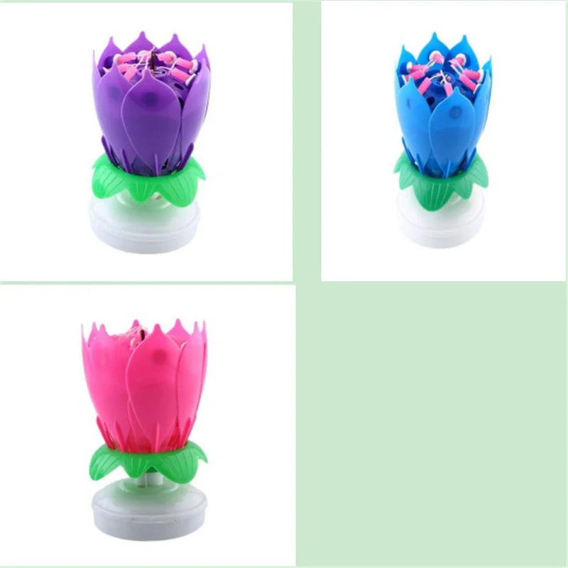 Musical Lotus Candles in various colours, showcasing the elegant lotus design and music feature