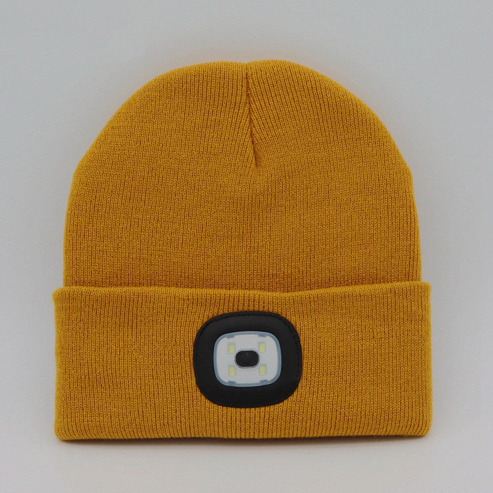 LED Knit Hat with built-in light for night visibility, made from 100% wool