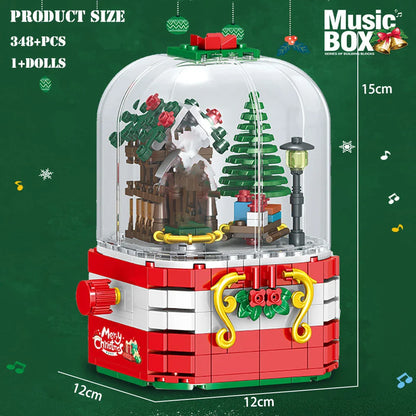 LED light Christmas building blocks Santa Claus spinning music box with creative mosaic-style design