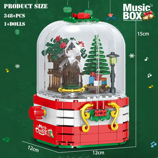 LED light Christmas building blocks Santa Claus spinning music box with creative mosaic-style design