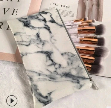 10-piece marble makeup brush set with 5 large and 5 small brushes for beauty applications