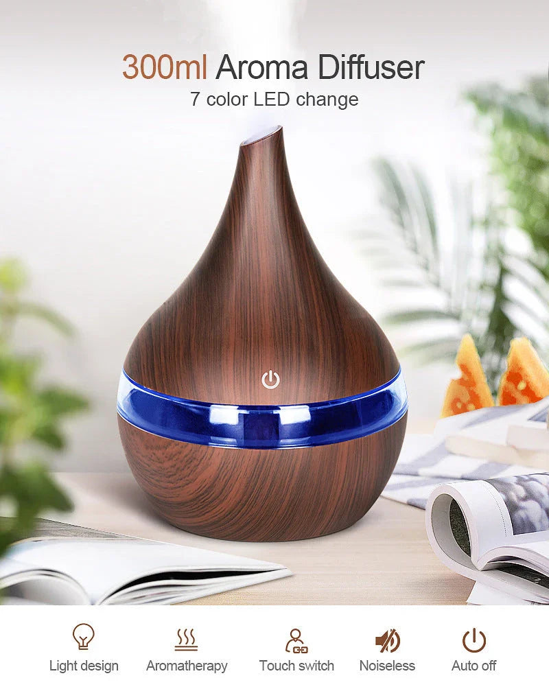 Premium essential oil diffuser with ultrasonic technology, creating a soothing, whisper-quiet mist to elevate your home's ambience