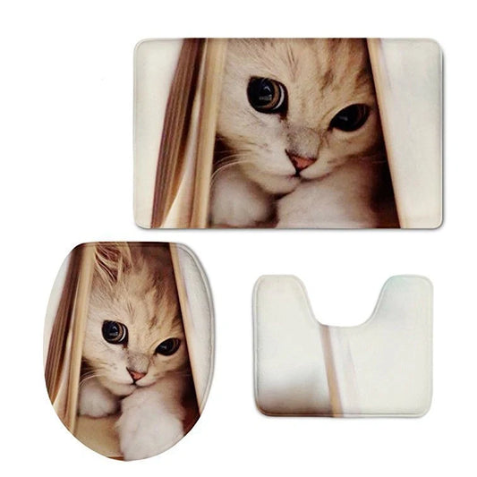 Custom 3D style bathroom set with flannel floor mats and toilet seat cover