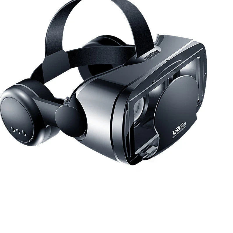 Virtual reality headset with adjustable optics, blue light-blocking lenses, and large headset for immersive 3D experiences on smartphones