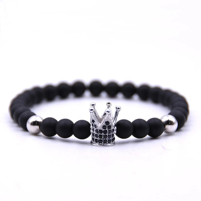 Micro-inlaid crown 6mm matte black and copper bead bracelet with zircon inlay