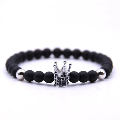 Micro-inlaid crown 6mm matte black and copper bead bracelet with zircon inlay
