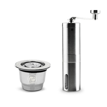 Premium stainless steel coffee capsule holder with integrated tamper for easy organization and perfect espresso extraction