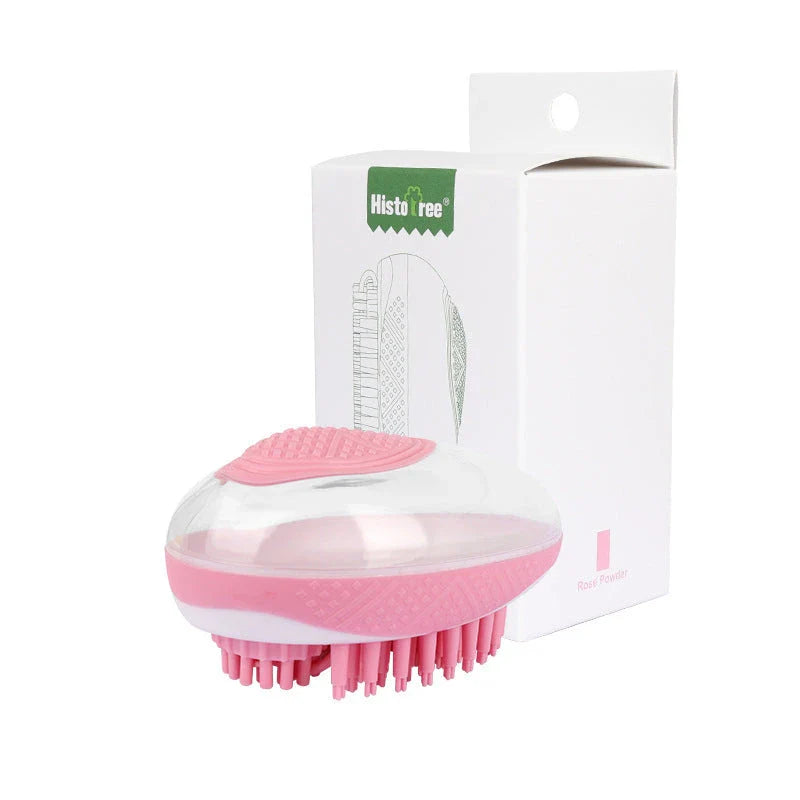 Premium pet grooming brush with soft silicone bristles for bathing and massaging dogs and cats