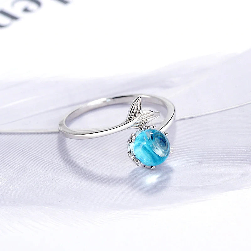 Silver Plated Adjustable Mermaid Tail Ring with inlaid zircon stones