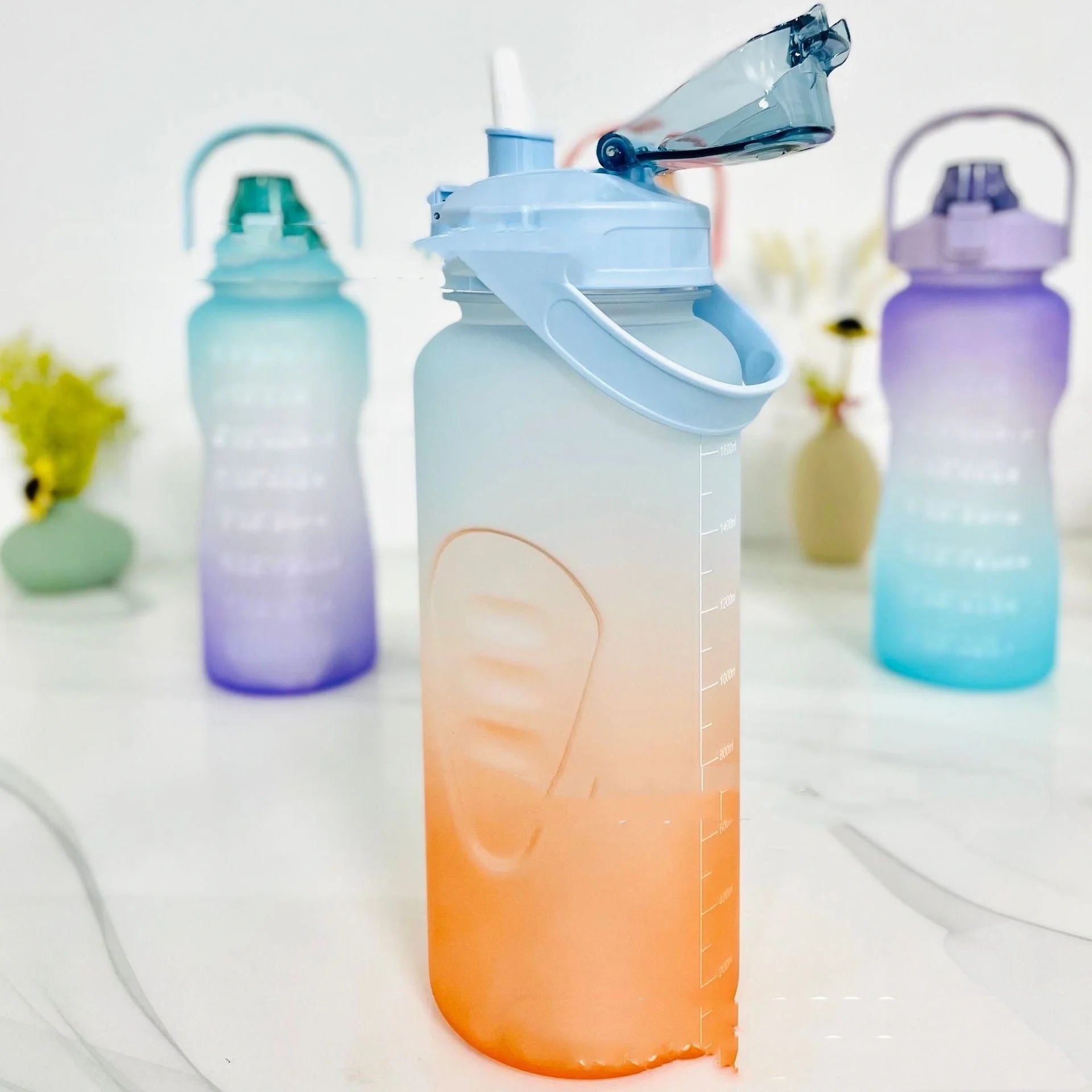 2.2L Large Capacity Half Gallon Plastic Space Cup with time markings and gradient colours