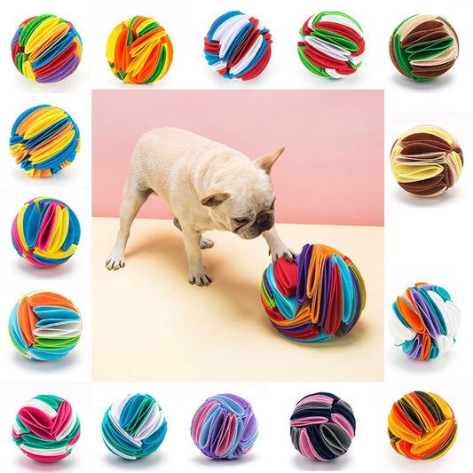 Foldable Dog Snuffle Ball in various colours for pet training and feeding