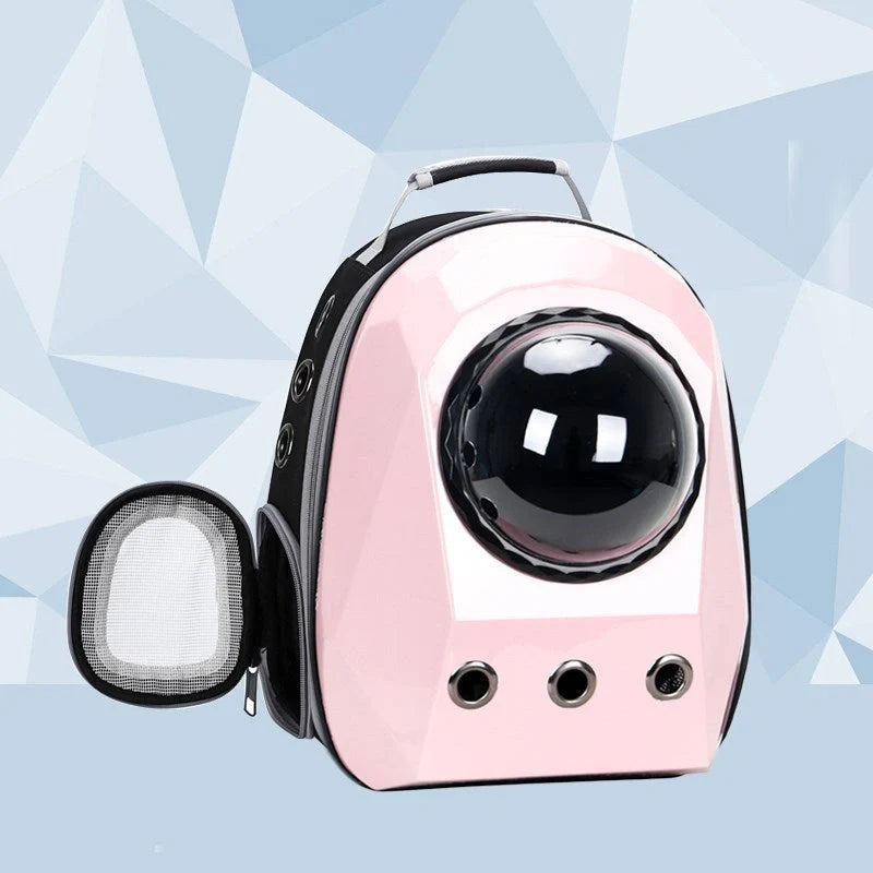 Space capsule style cat carrier backpack with transparent window and ventilation holes