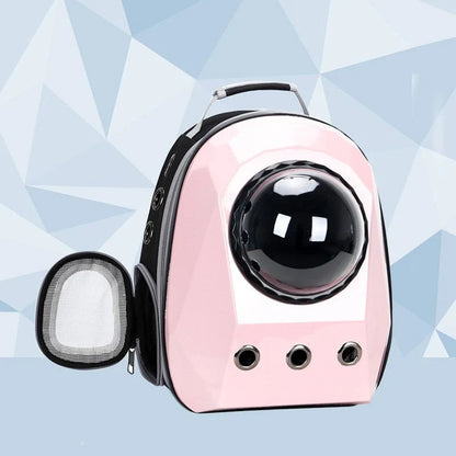 Space capsule style cat carrier backpack with transparent window and ventilation holes