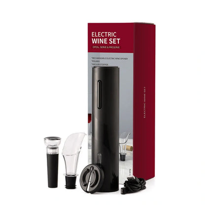 Rechargeable electric wine opener with USB charging cable and LED light