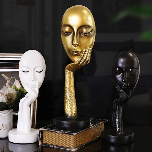 Nordic abstract art thinker lady mask figurine resin statue for home and office decoration