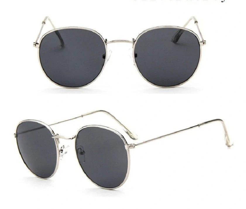 Women's retro metal sunglasses with round frame in gold and silver options