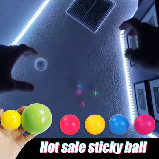 Premium Luminous Sticky Stress Relief Balls in various colors and sizes, with a glow-in-the-dark feature for a captivating and soothing relaxation experience.