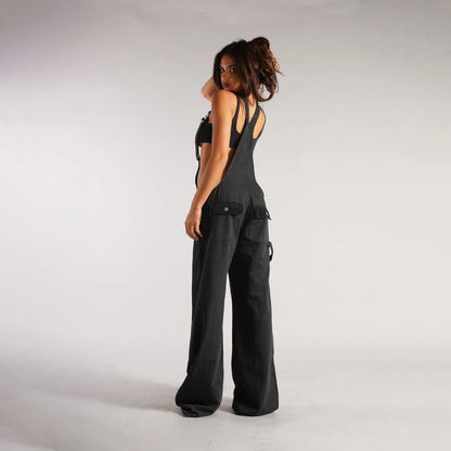 Stylish denim overalls with adjustable suspender straps, front and back pockets, and a comfortable micro-elastic fit, available in a variety of chic colors.