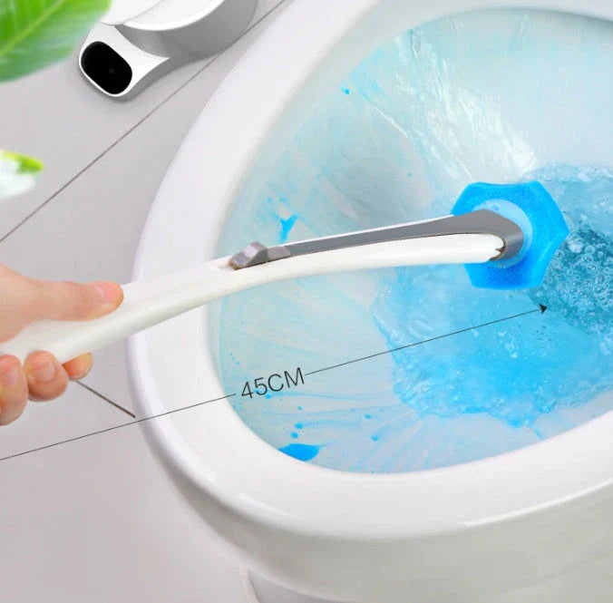 Premium disposable toilet brush with plastic, sponge, and scratch-resistant cloth for effective and hygienic bathroom cleaning