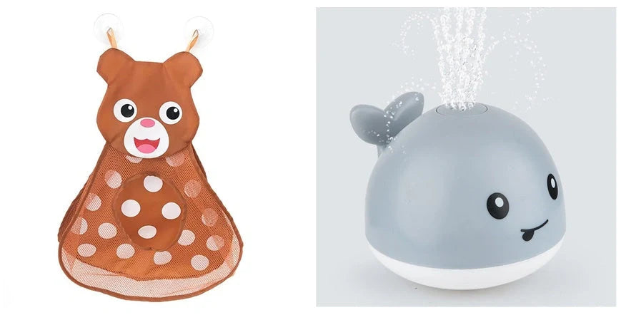 Electric induction whale spray toy for baby bath time with automatic water spray and lights