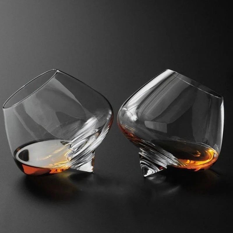 Crystal whiskey glass with wide belly for enhanced aroma release