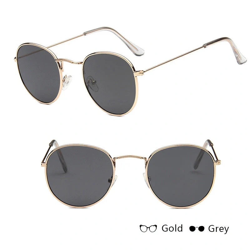 Women's retro metal sunglasses with round frame in gold and silver options