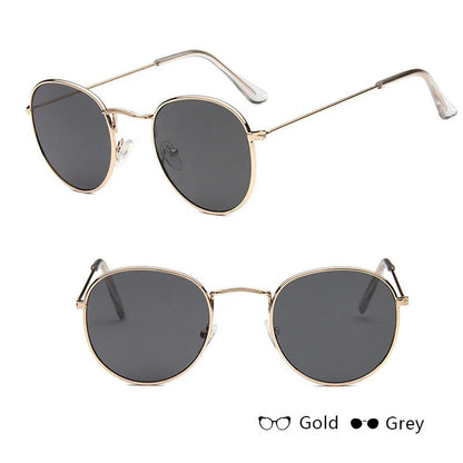 Women's retro metal sunglasses with round frame in gold and silver options