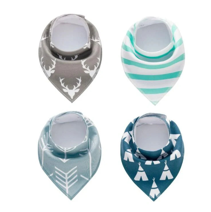 Stylish baby bibs set with arrow, wave, and triangle prints, perfect for keeping your baby clean and fashionable.