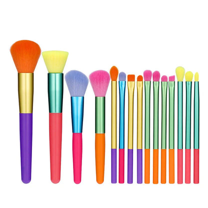 15-piece multicolour makeup brush set with man-made fibre bristles