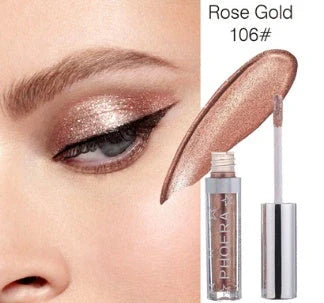 PHOERA Glitter & Glow Liquid Eyeshadow set showcasing 12 vibrant colours with 3D metallic effects