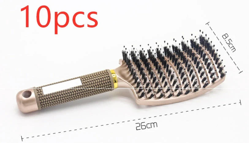 A premium hair brush with a sleek design, featuring soft bristles and a rounded massage function for healthy, detangled hair