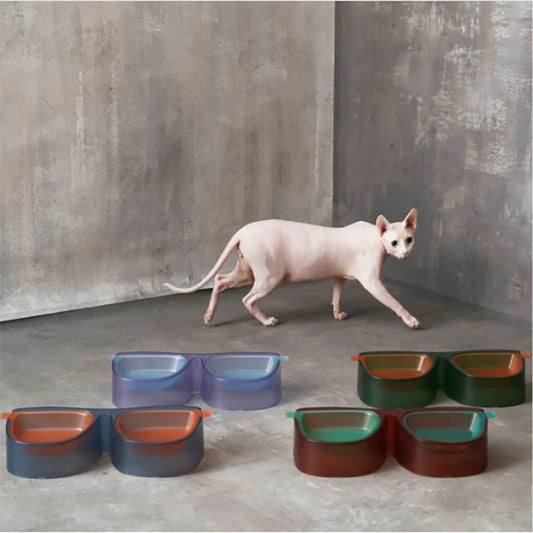 Anti-overturning double bowl for cats with 15° slant design in green