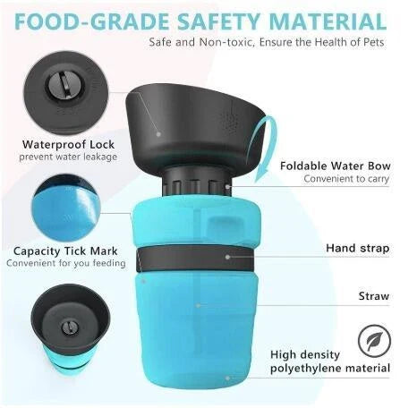 Foldable dog water bottle with integrated collapsible bowl for convenient hydration on the go