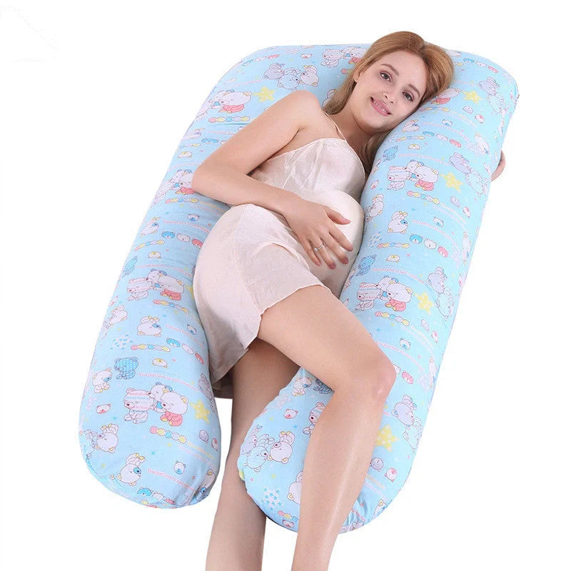 Premium U-shaped pregnancy pillow with soft cotton casing and polyester fiber filling for exceptional comfort and support