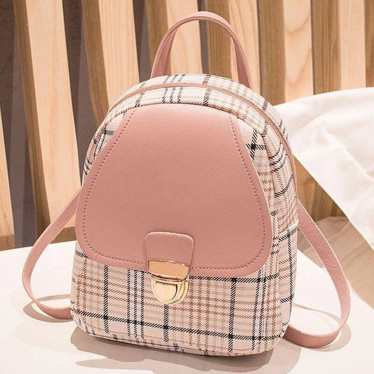 Ladies Check Lock Small Backpack in various colours with plaid pattern and zipper opening